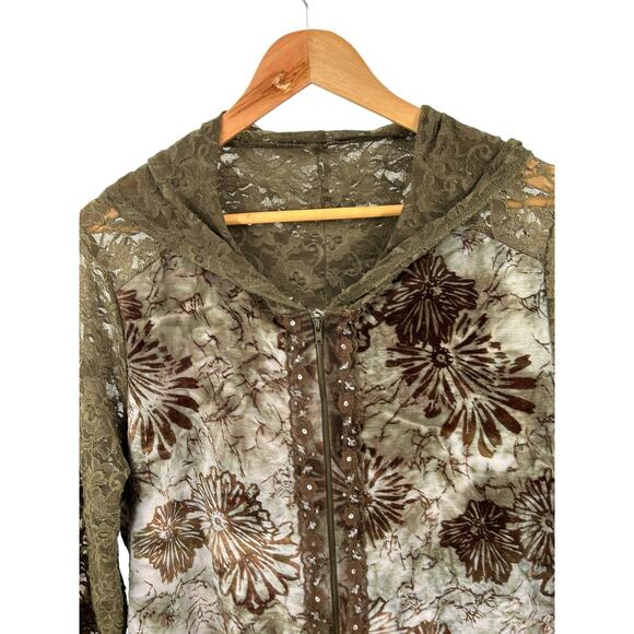 Britany Black Green Lace Full Zip Long Sleeve Jacket Size Large - Picture 3 of 11